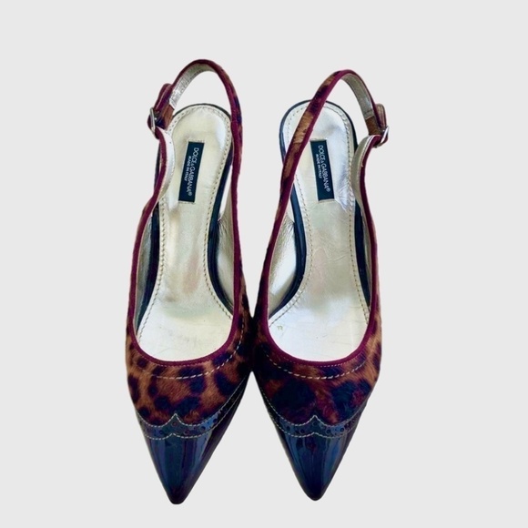 Dolce & Gabbana Shoes - Dolce & Gabbana Patent Leather Leopard Ponyhair Slingback Size 8 1/5 M